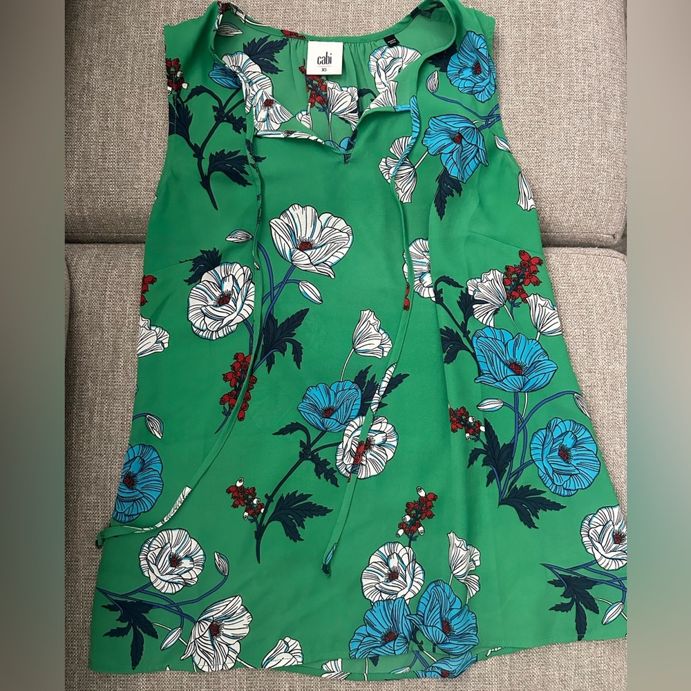 Cabi Womens Green Sleeveless Floral Blouse
